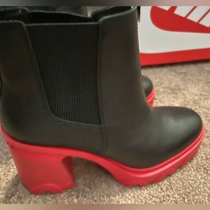 Red and Black Sorel Boots